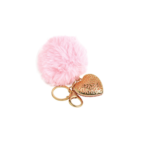 Heart Fluffy Ball Keychain (Pink)