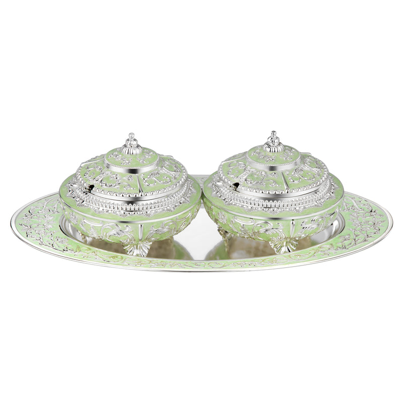 Oval Tray Medium+ 2 Sugarpots - Sea Green