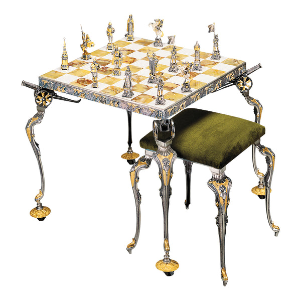 Luxury Chess with Table- Silver