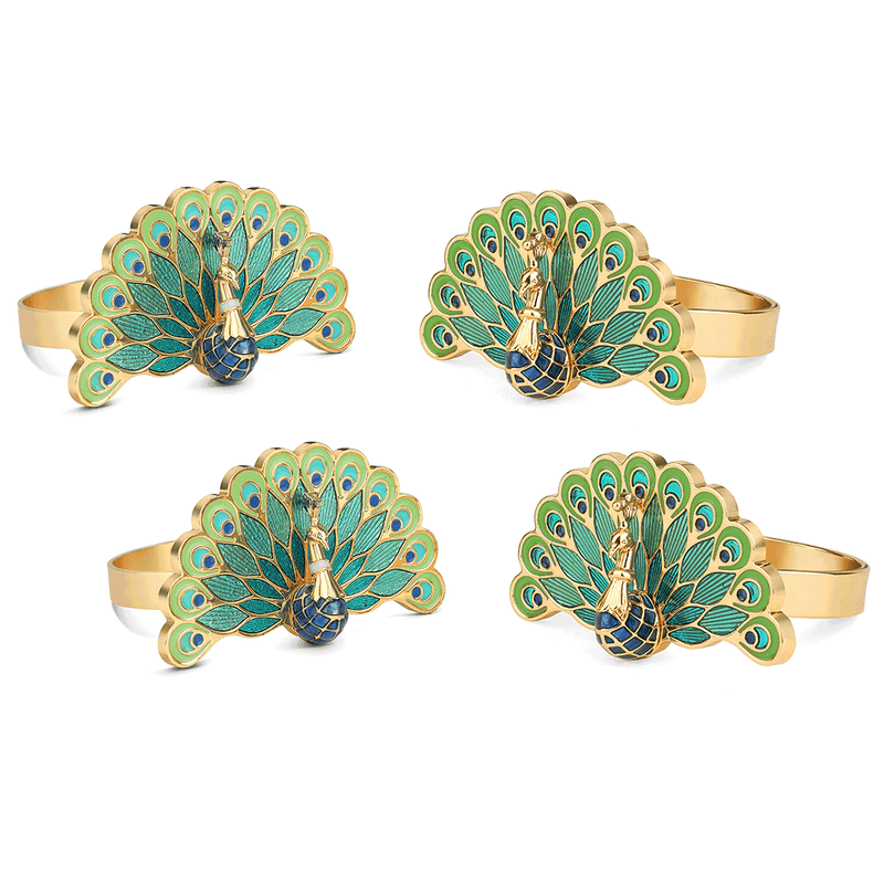 Peacock napkin ring holder- Set of 4-Gold