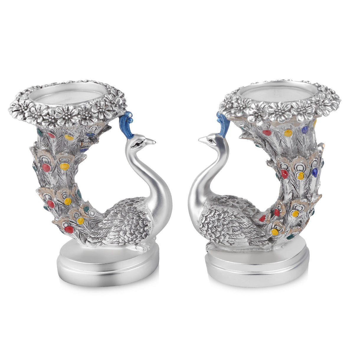 Set of 2 Peacock Tealight - Colored