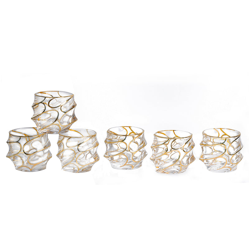 6 glasses - Octagon shaped- Gold