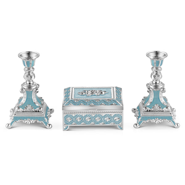 Candle stand Set of 2 + jewellery box - Sky Blue
