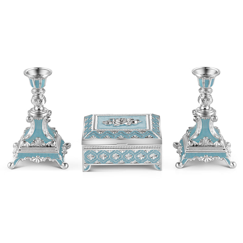 Candle Stand Set of 2 + Jewellery Box - Sky Blue
