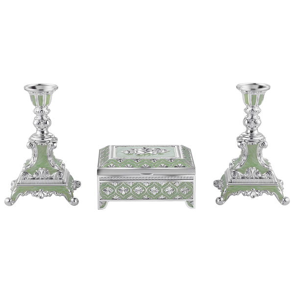 Set of 2 candle stand + jewellery box - Sea Green