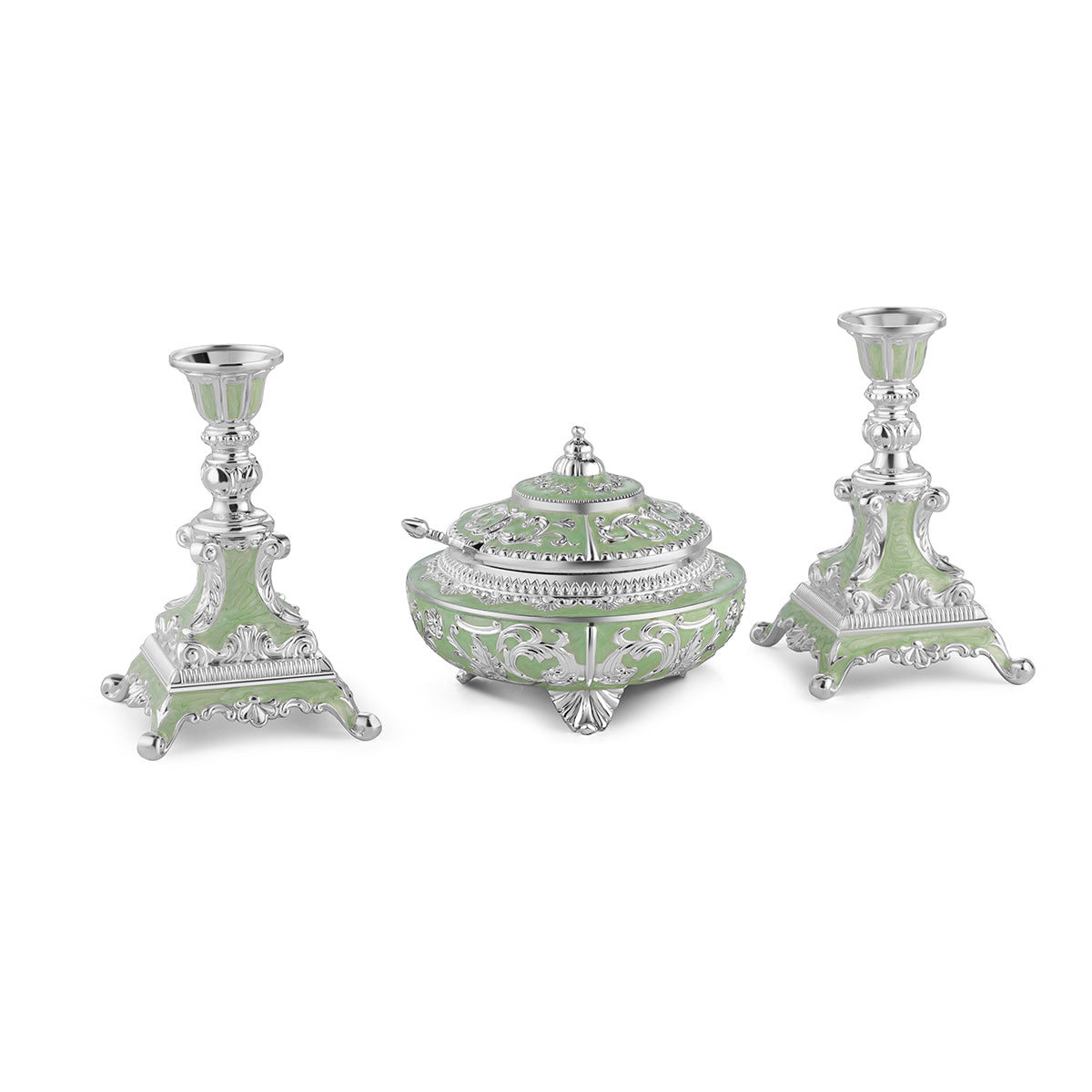 Set of 2 Candle Stand + Sugar Pot - Sea Green