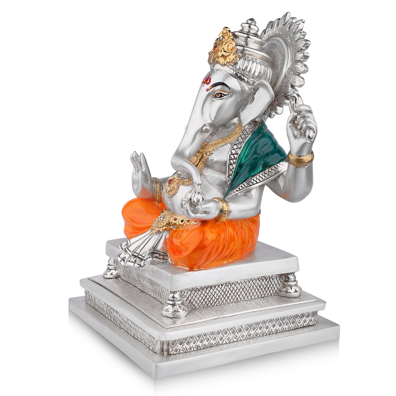 New Big Ganesha on chowki (h-29 cm)- Silver