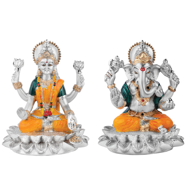 lotus Laxmi Ganesha Set (h-13 cm)- Colored