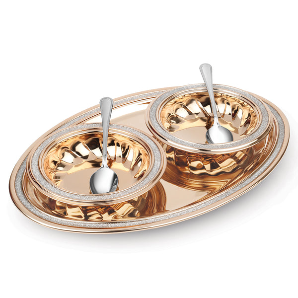 Oval Tray With 2 Bowl & Spoon Rose Gold