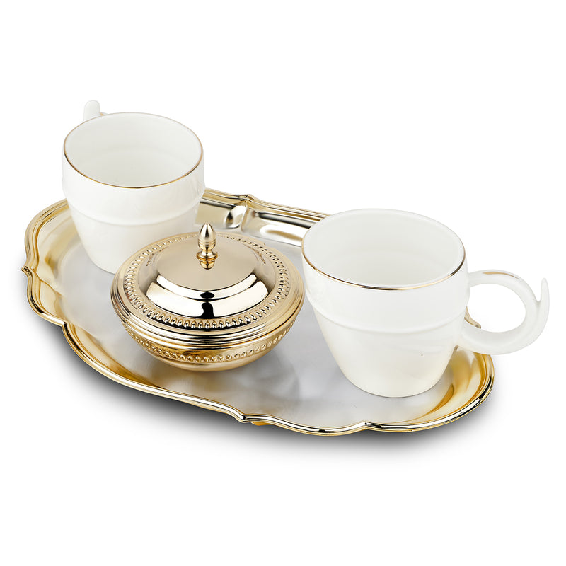 Oval Cutwork Tray With Sugar Bowl & 2 Cups Golden