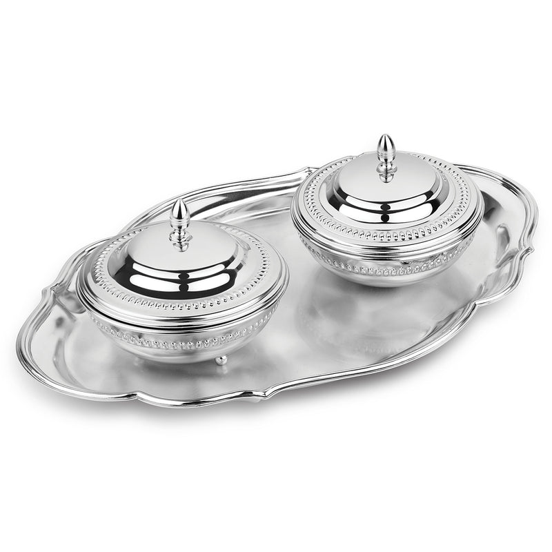 Oval Cutwork Tray (Silver)  2 Sugar Bowl (Silver) - 9948+9938