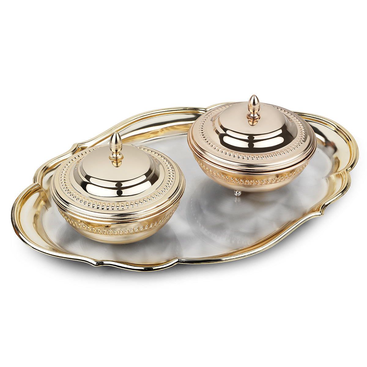 Oval Cutwork Tray + 2 Sugar Bowl (Golden) 9942 + 9958