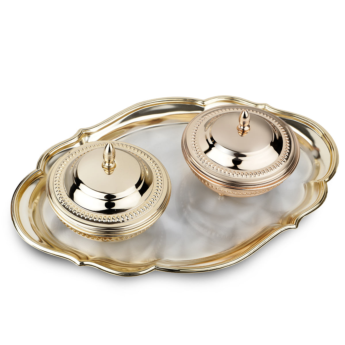 Oval Cutwork Tray + 2 Sugar Bowl (Golden) 9942 + 9958