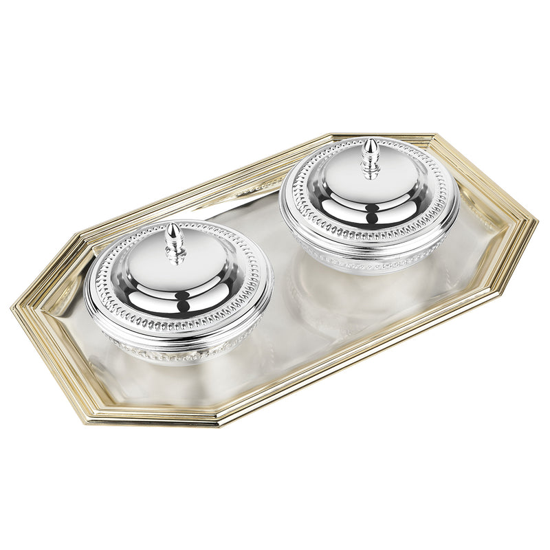 Octagon Tray (Golden) + 2 Sugar Bowl (Silver) = 9962 + 9948