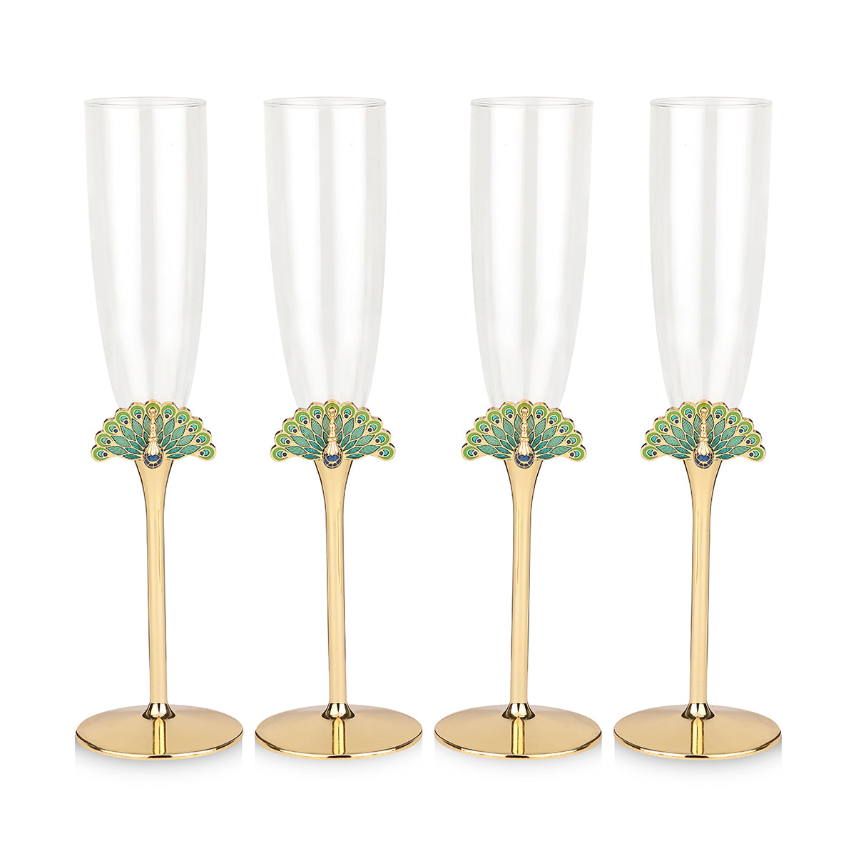 Peacock flutes with napkin rings - Set of 4