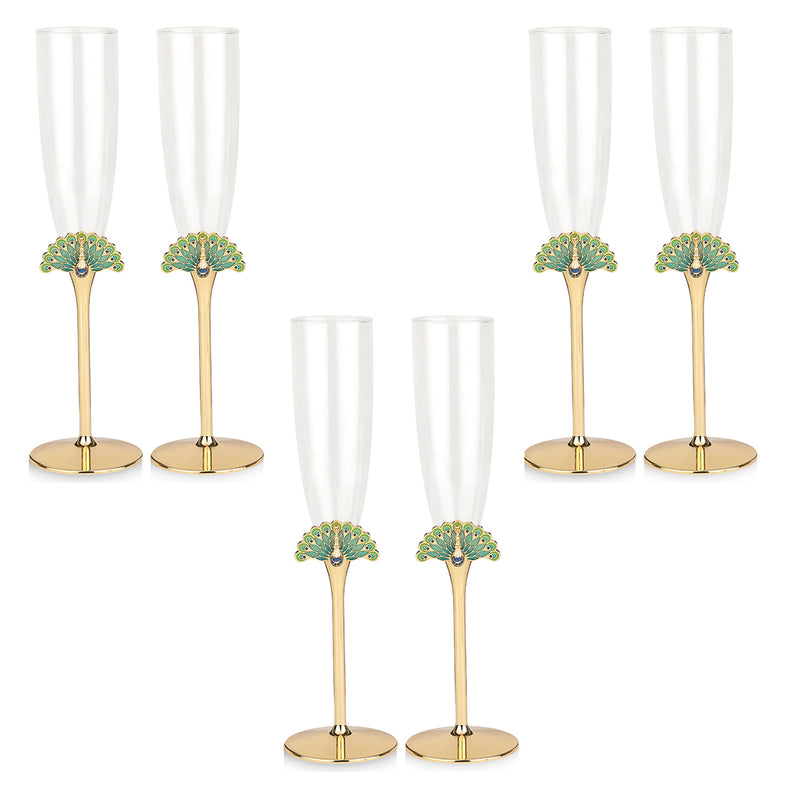 Set of 6 PEACOCK CHAMPAGNE GLASS Gold