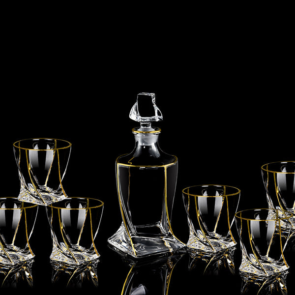 Twisted Whiskey Glasses Set of 6 With Decanter