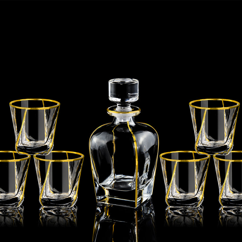 Set of 6 Elegant Whiskey Glasses With Decanter