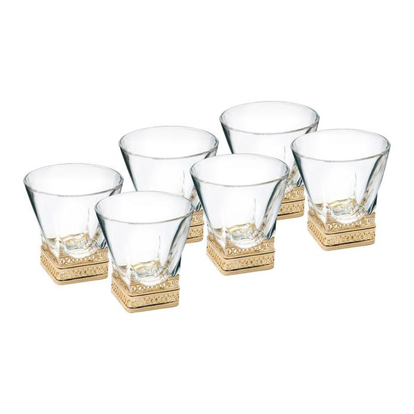 Set of 6 Crystal Shooters with Golden Lining- Gold