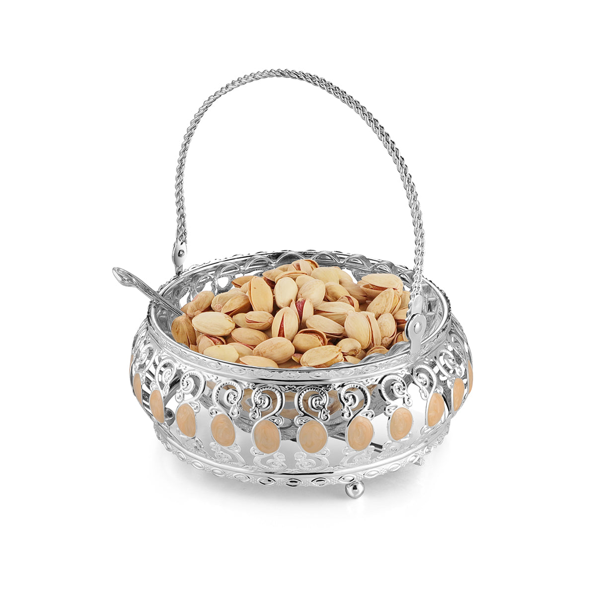 Enamel Basket With Glass Bowl - Orange
