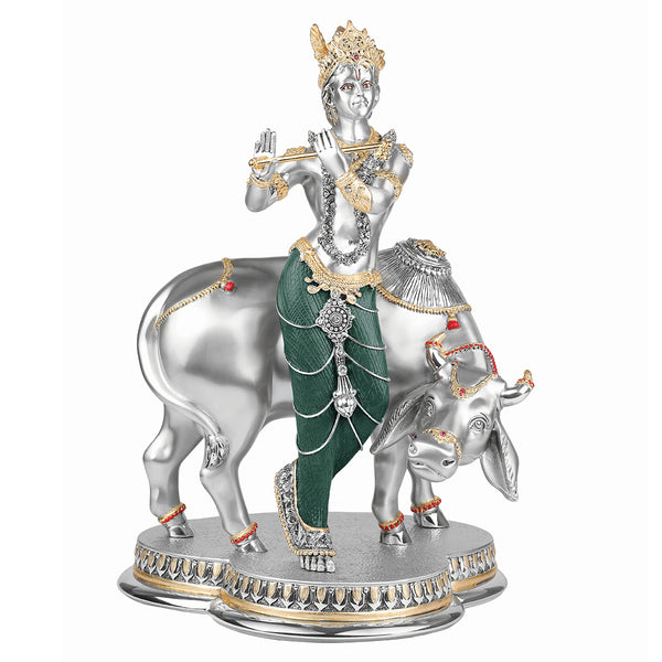 Standing Krishna with Cow (44-cm) Green