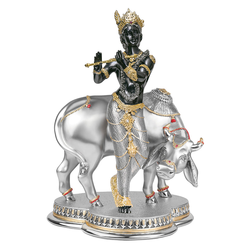 Standing Krishna with Cow (44-cm) Black
