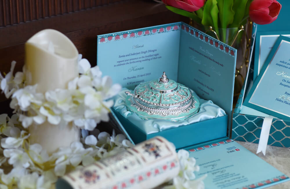 Royal Mint Green Wedding Invitation with Dome Keepsake