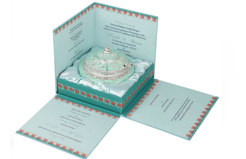 Royal Mint Green Wedding Invitation with Dome Keepsake